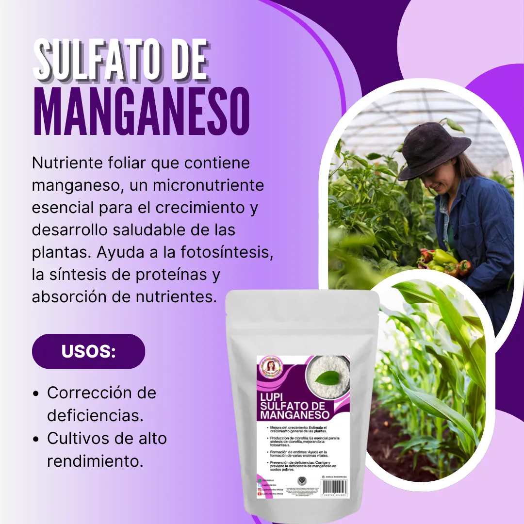 Sulfato de Manganeso Ultrasoluble Concentrado – Micronutriente clave para fotosíntesis y corrección de clorosis