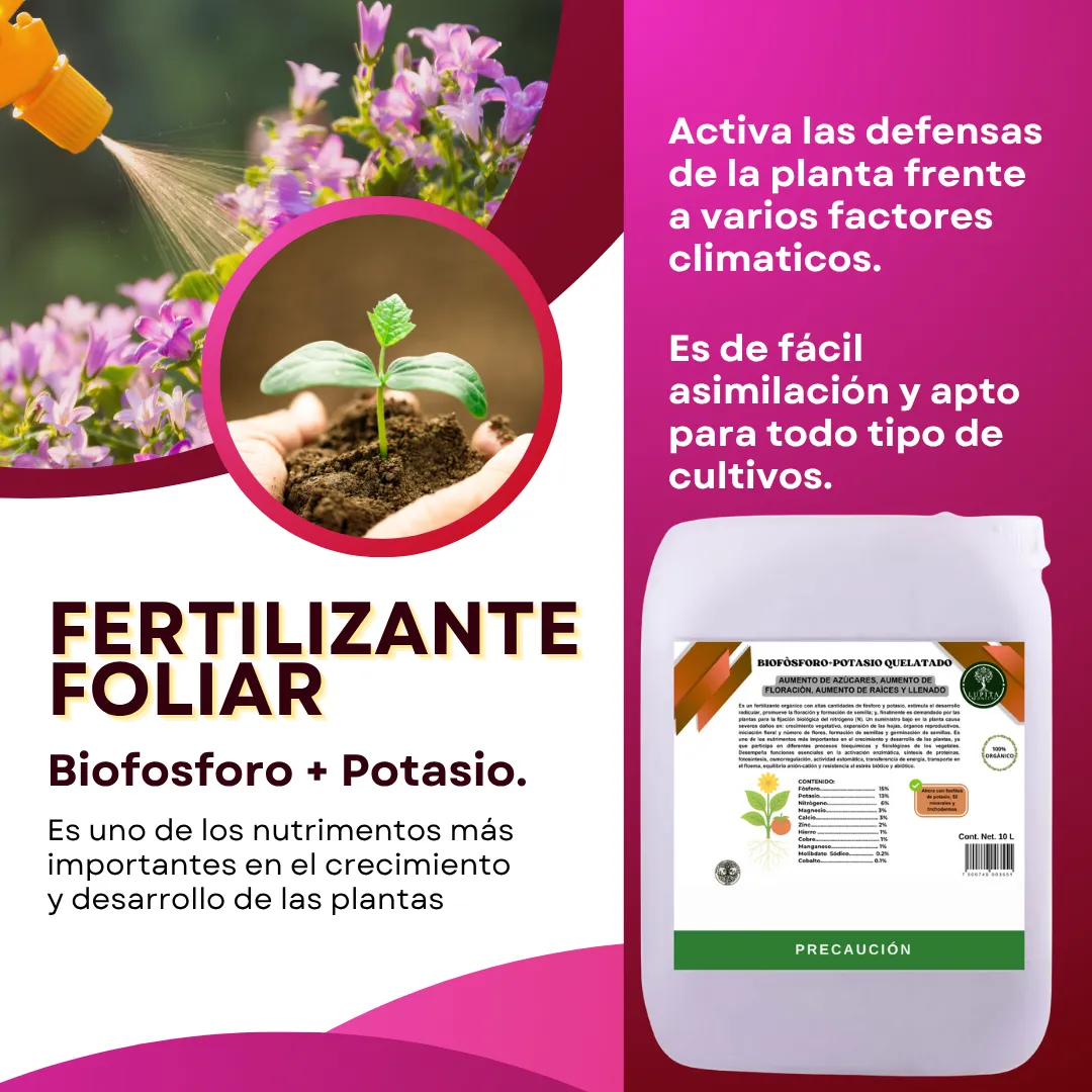 Biofósforo + Potasio Quelatado – Biofermentado mineral con microorganismos activados para raíces, floración y cuajado