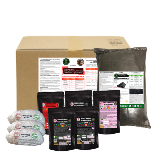 Kit Ácidos Húmicos, Fúlvicos y Carboxílicos Líquidos 200 L – Preparado educativo para bioinsumos regenerativos