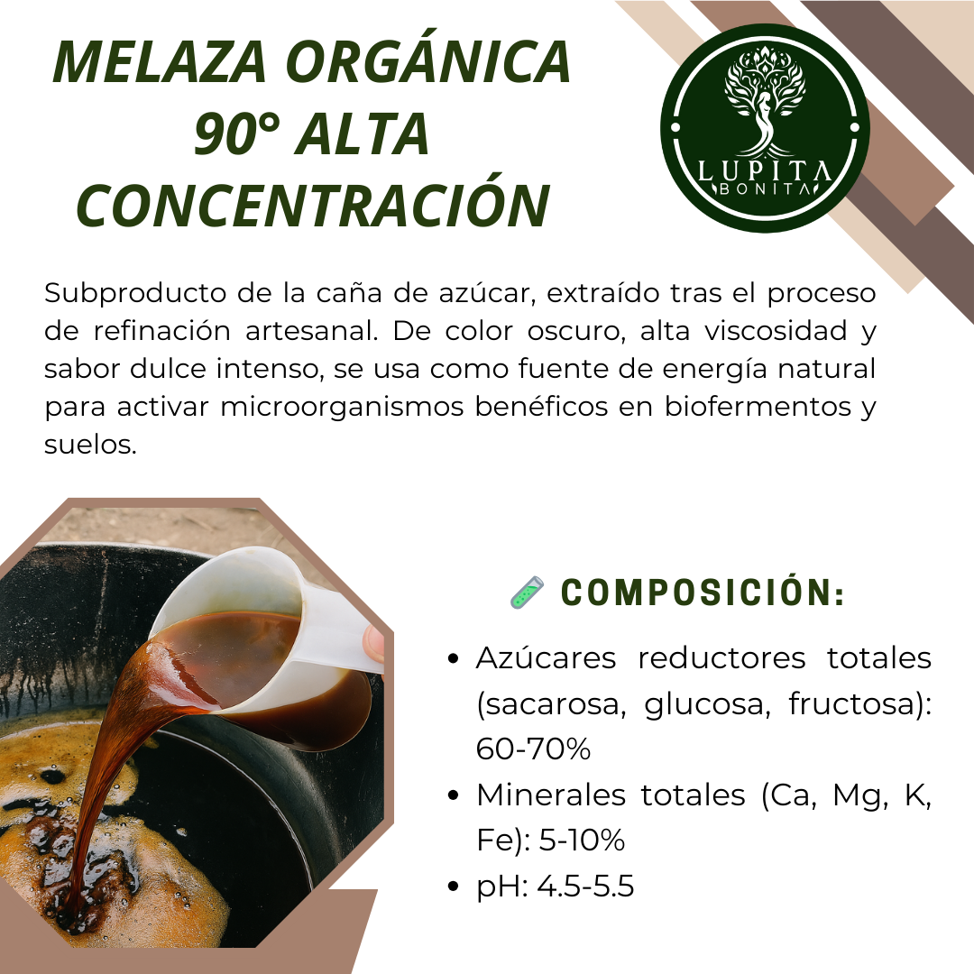 Melaza Orgánica 90° Alta Concentración – Energizante microbiológico natural para biofermentos, compostas y regeneración de suelos