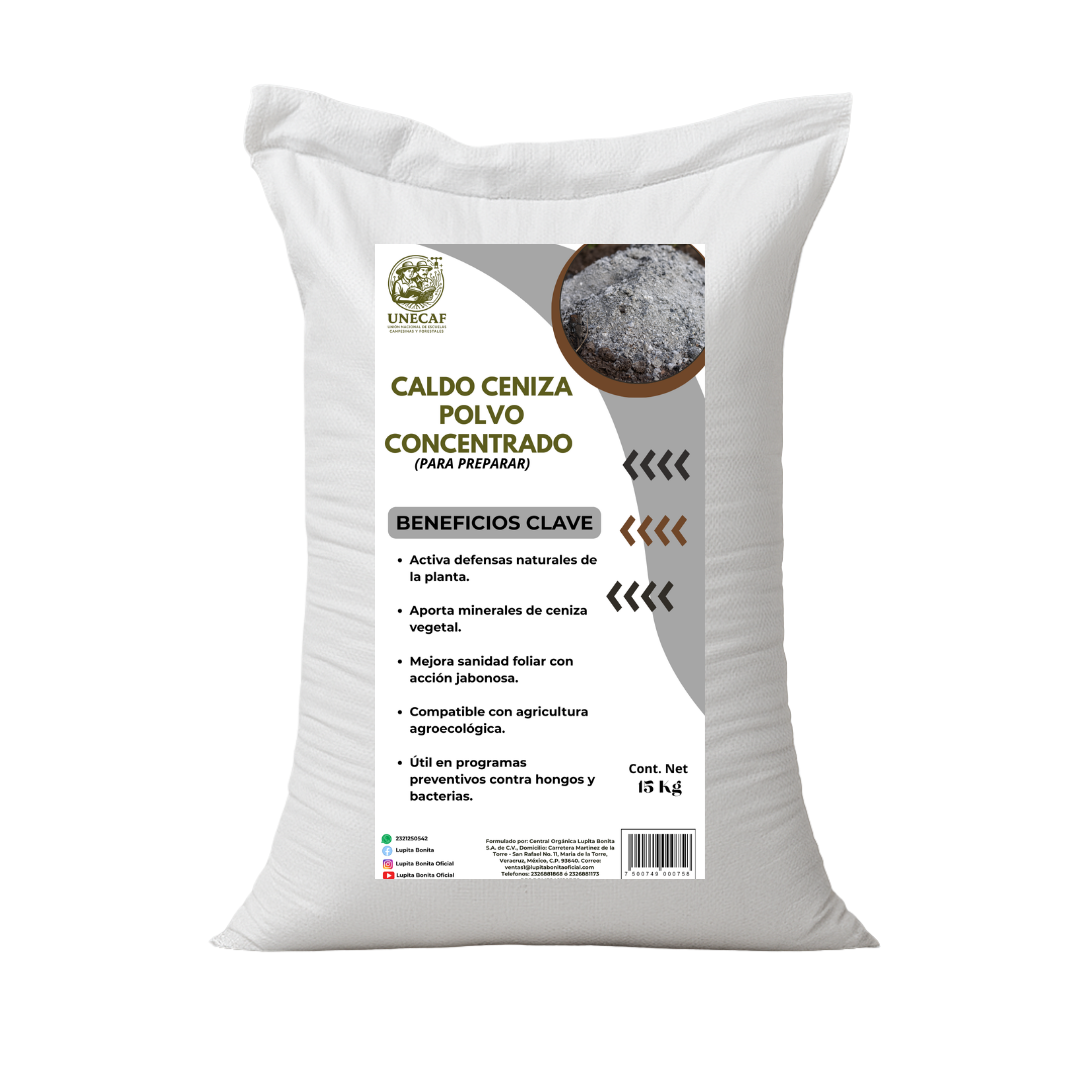 Caldo Ceniza Polvo Concentrado – Kit para preparar bioinsumo alcalino nutritivo y protector de cultivos (rinde 100 L)