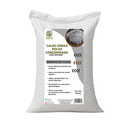 Caldo Ceniza Polvo Concentrado – Kit para preparar bioinsumo alcalino nutritivo y protector de cultivos (rinde 100 L)