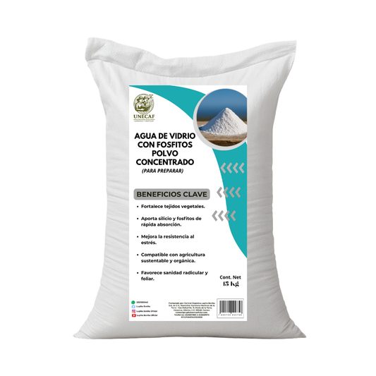 Agua de Vidrio con Fosfitos – Kit en polvo concentrado para preparar bioinsumo alcalino con silicio, potasio y fósforo (100 L)