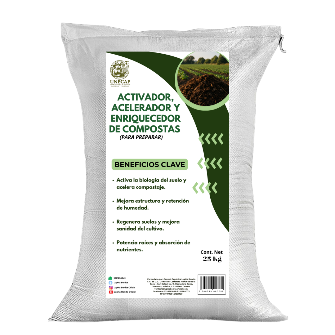 Activador, Acelerador y Enriquecedor de Compostas 25 – Inoculante microbiológico sólido para acelerar compostas y regenerar suelos