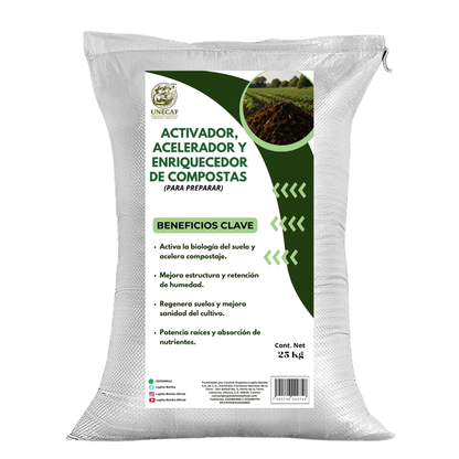 Activador, Acelerador y Enriquecedor de Compostas 25 – Inoculante microbiológico sólido para acelerar compostas y regenerar suelos