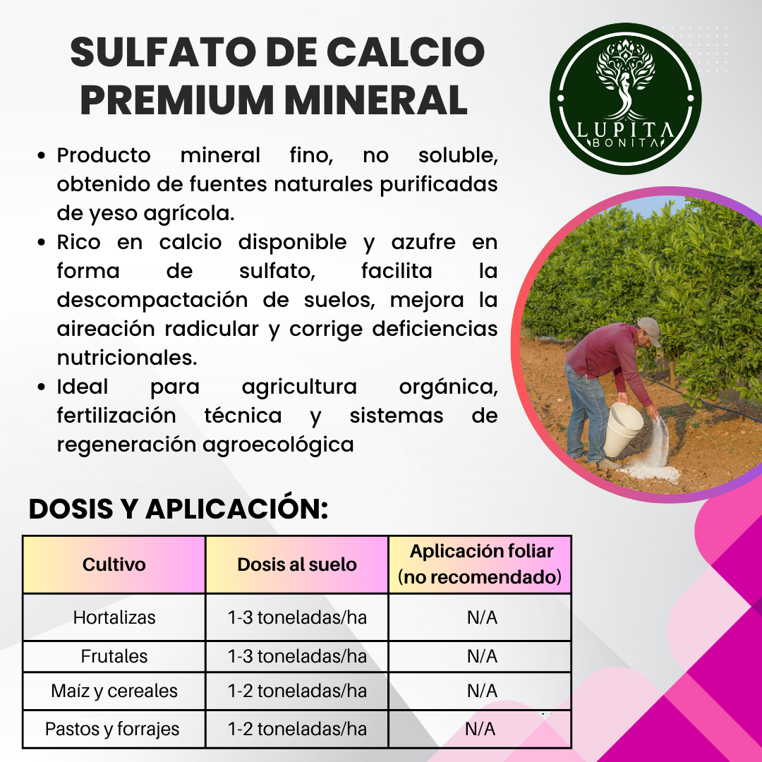 Sulfato de Calcio Premium Mineral – Corrector de calcio y azufre, mejorador de suelos y raíces