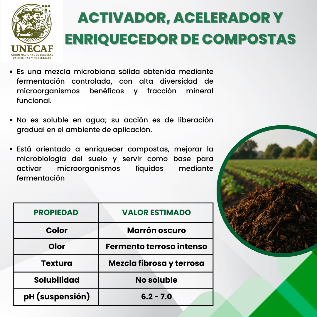 Activador, Acelerador y Enriquecedor de Compostas 25 – Inoculante microbiológico sólido para acelerar compostas y regenerar suelos