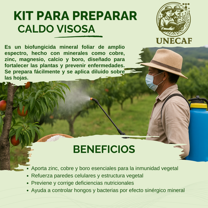 Kit para Preparar Caldo Visosa – Protector foliar mineral con micronutrientes para prevenir hongos y bacterias (rinde 1 ha)