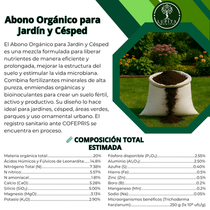 Abono Orgánico para Jardín y Césped – Fertilizante integral con liberación prolongada y microorganismos benéficos