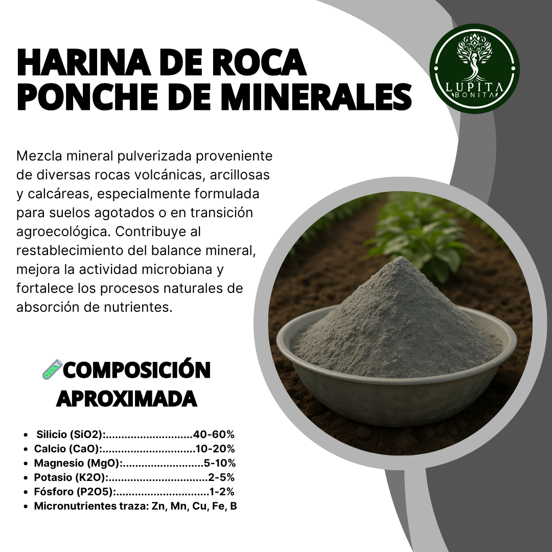 Harina de Roca Ponche de Minerales – Remineralizador de suelos con aporte multielemental natural