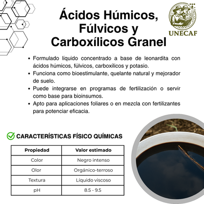Ácidos Húmicos, Fúlvicos y Carboxílicos Granel – Bioestimulante líquido concentrado para mejorar suelo, raíces y absorción de nutrientes