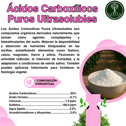 Ácidos Carboxílicos Puros Ultrasolubles – Bioestimulante y regenerador del suelo con efecto complejante
