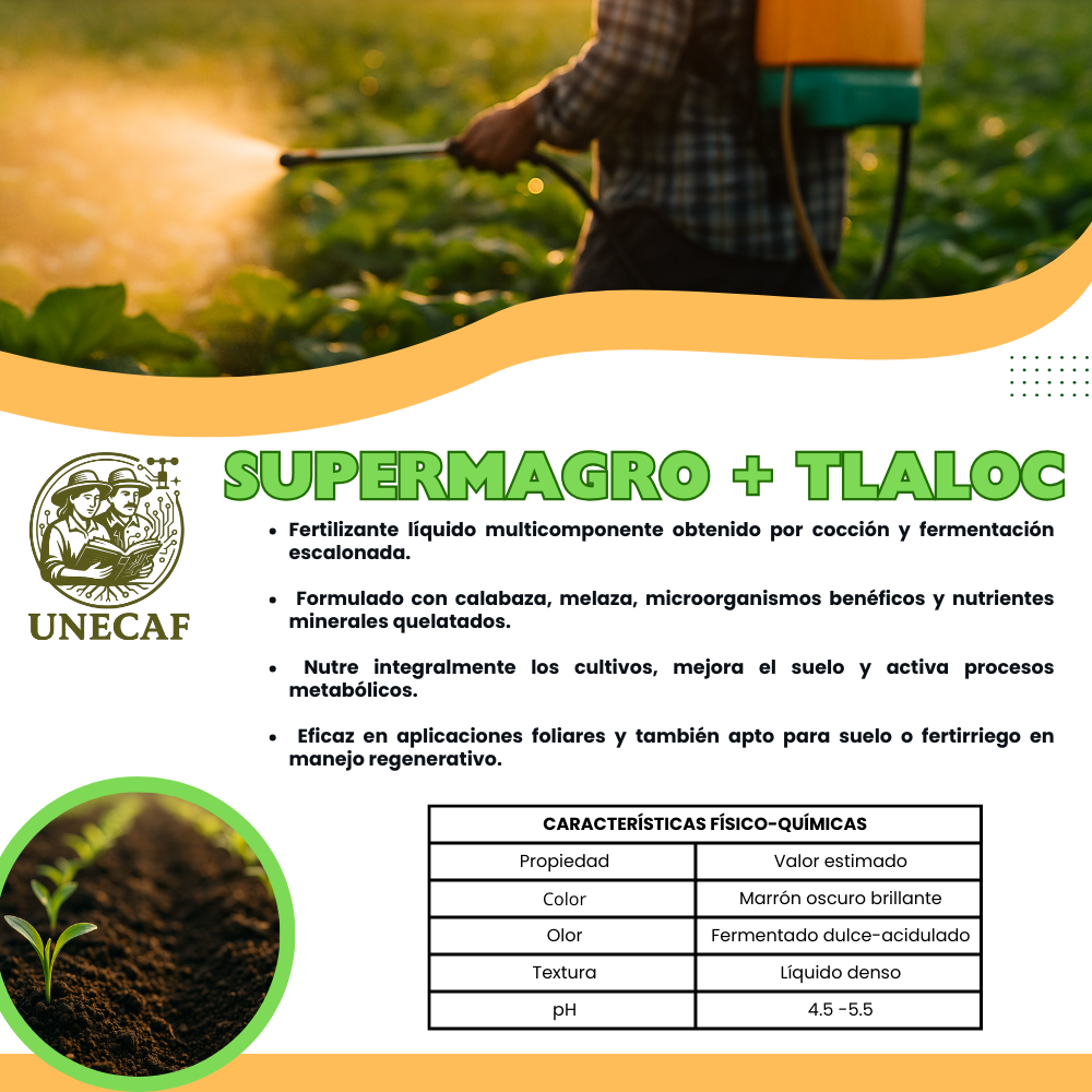Supermagro Extra + Tlaloc – Biofermentado líquido multinutriente quelatado para nutrición integral de cultivos