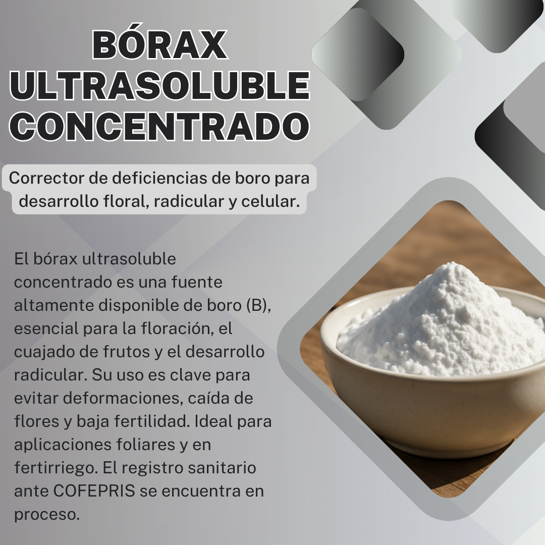 Bórax Ultrasoluble Concentrado – Corrector de deficiencias de boro para floración y cuajado de frutos