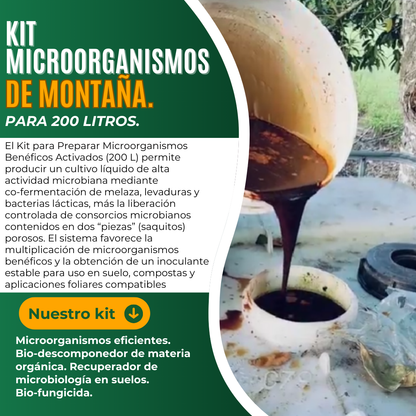 Kit para Preparar Microorganismos Benéficos Activados (200 L) – Inoculante líquido de alta densidad microbiana para suelos, compostas y aplicaciones foliares