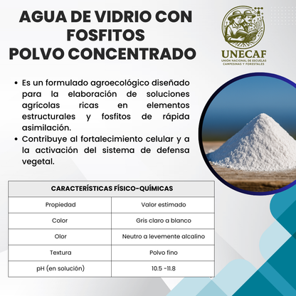 Agua de Vidrio con Fosfitos – Kit en polvo concentrado para preparar bioinsumo alcalino con silicio, potasio y fósforo (100 L)
