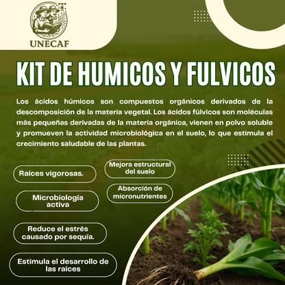 Kit Ácidos Húmicos, Fúlvicos y Carboxílicos Líquidos 200 L – Preparado educativo para bioinsumos regenerativos