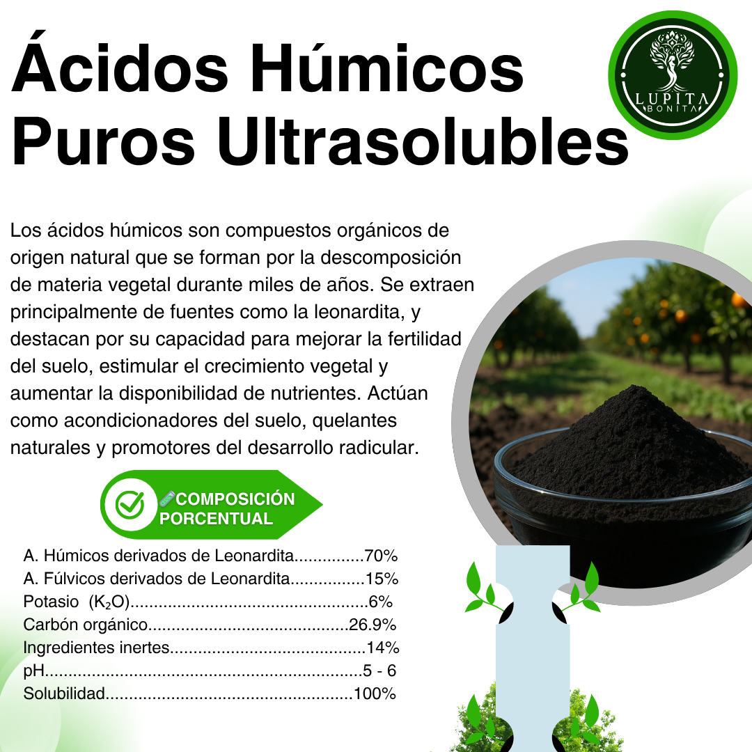 Ácidos Húmicos Puros Ultrasolubles – Extracto húmico concentrado para suelos fértiles y cultivos vigorosos