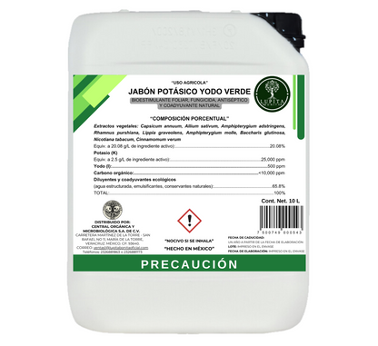 Jabón Potásico Yodo Verde – Insecticida, fungicida y bioestimulante con yodo y potasio para sanidad integral de cultivos