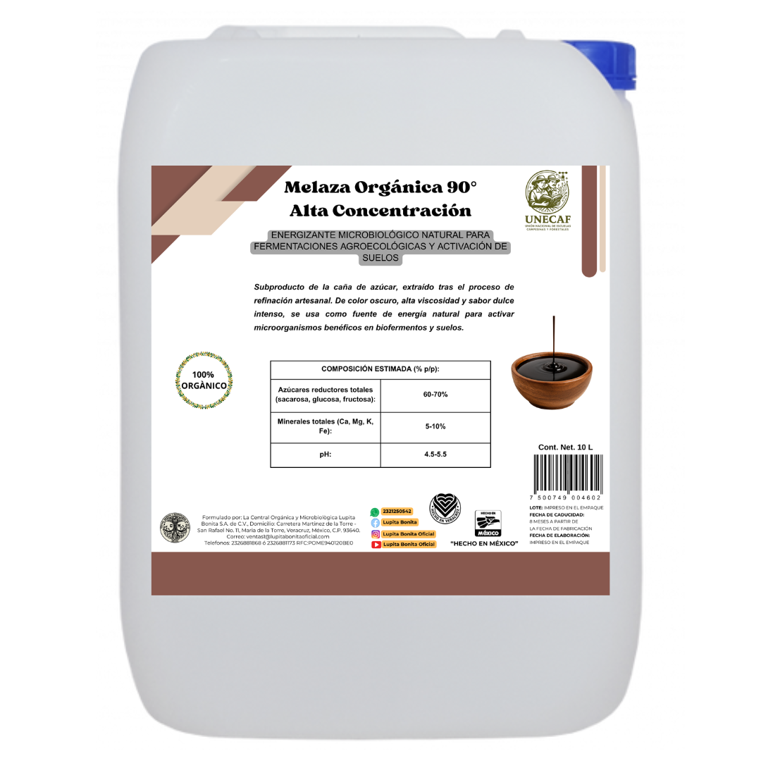 Melaza Orgánica 90° Alta Concentración – Energizante microbiológico natural para biofermentos, compostas y regeneración de suelos