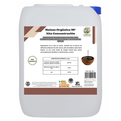 Melaza Orgánica 90° Alta Concentración – Energizante microbiológico natural para biofermentos, compostas y regeneración de suelos