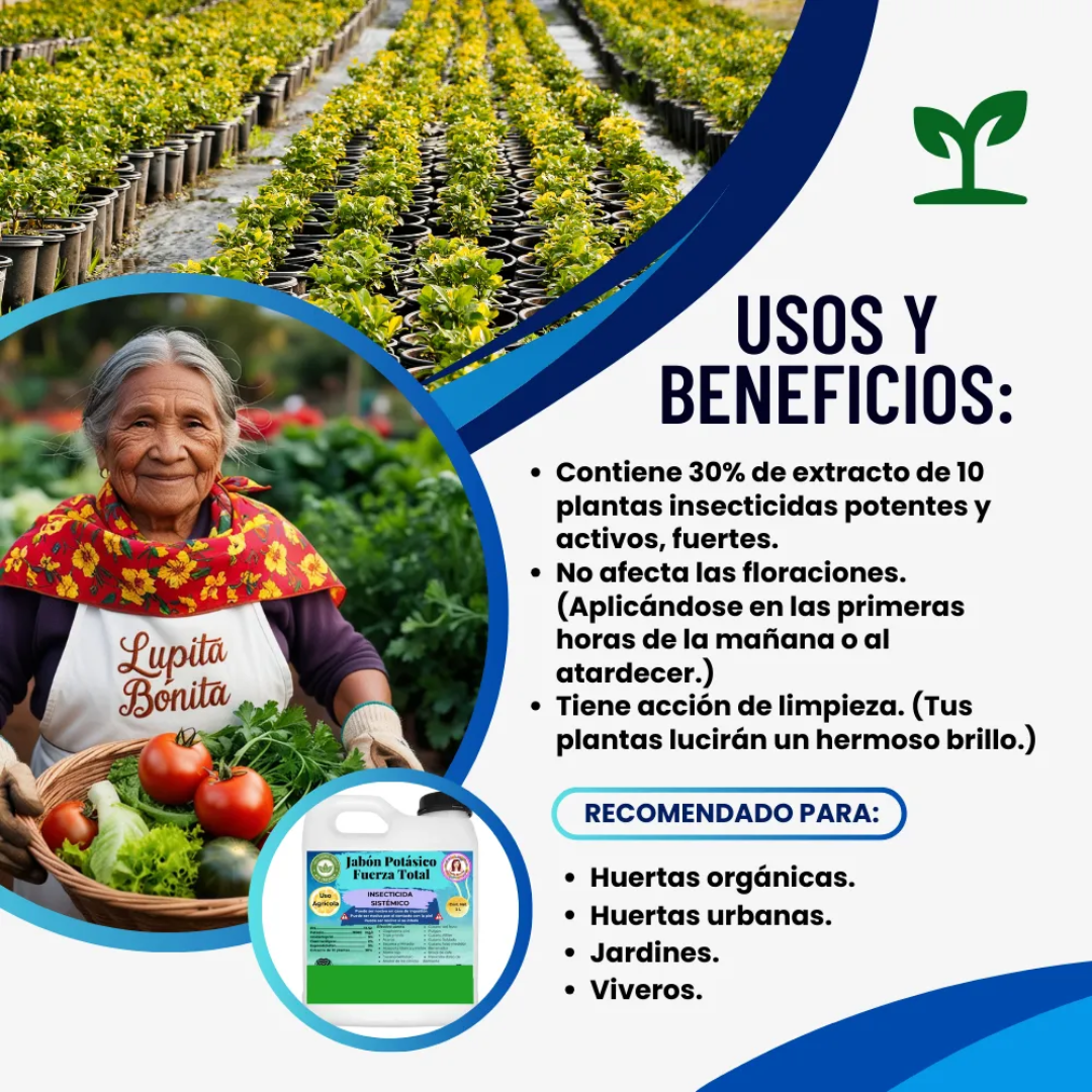Jabón Potásico Fuerza Total – Insecticida sistémico y de contacto contra chupadores, masticadores y vectores de enfermedades