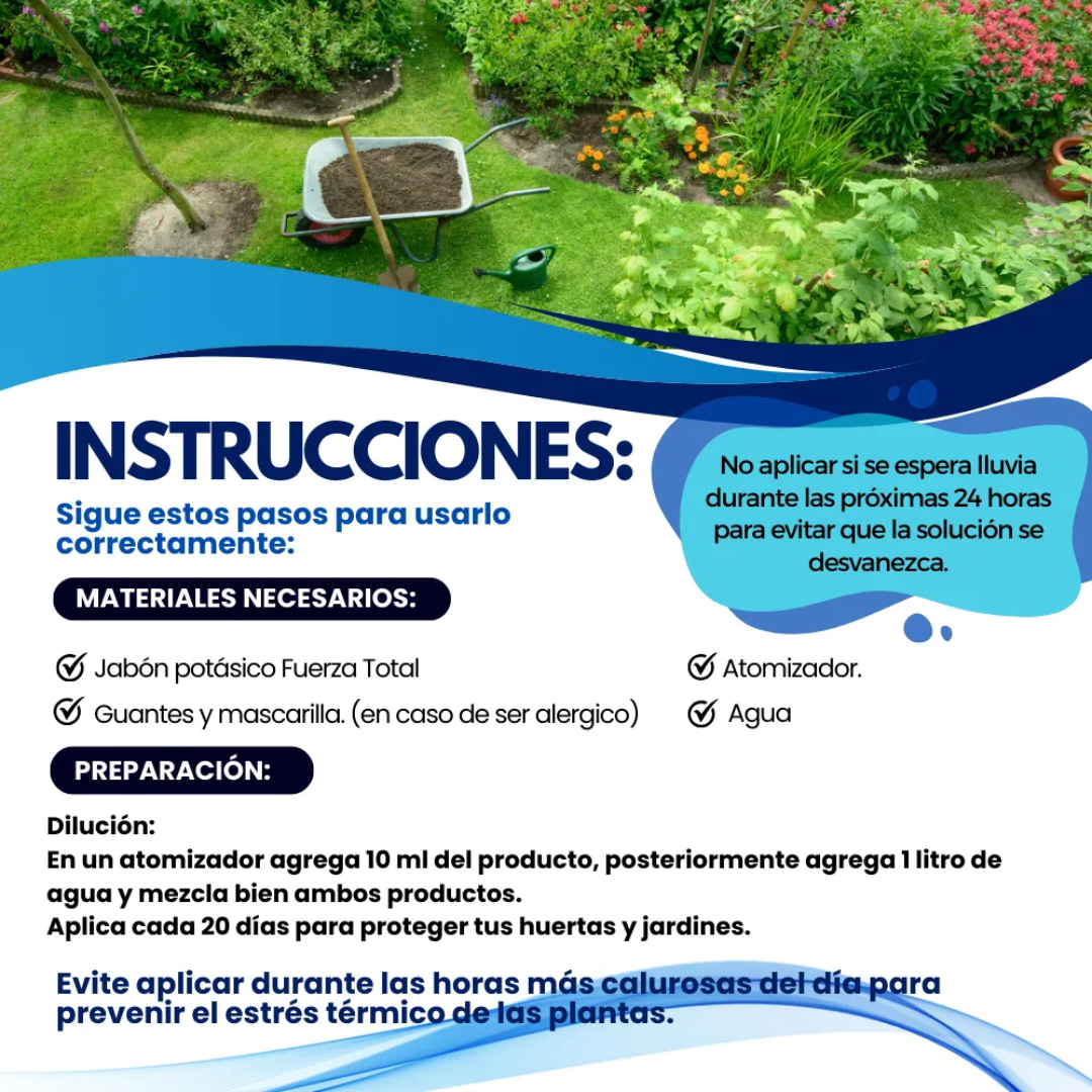 Jabón Potásico Fuerza Total – Insecticida sistémico y de contacto contra chupadores, masticadores y vectores de enfermedades