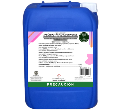 Jabón Potásico Amor Verde – Bioestimulante foliar con potasio, silicio, titanio y selenio para sanidad y resiliencia de cultivos