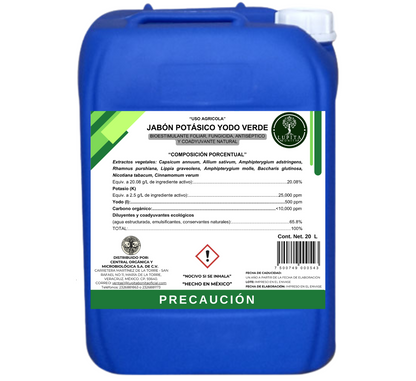 Jabón Potásico Yodo Verde – Insecticida, fungicida y bioestimulante con yodo y potasio para sanidad integral de cultivos