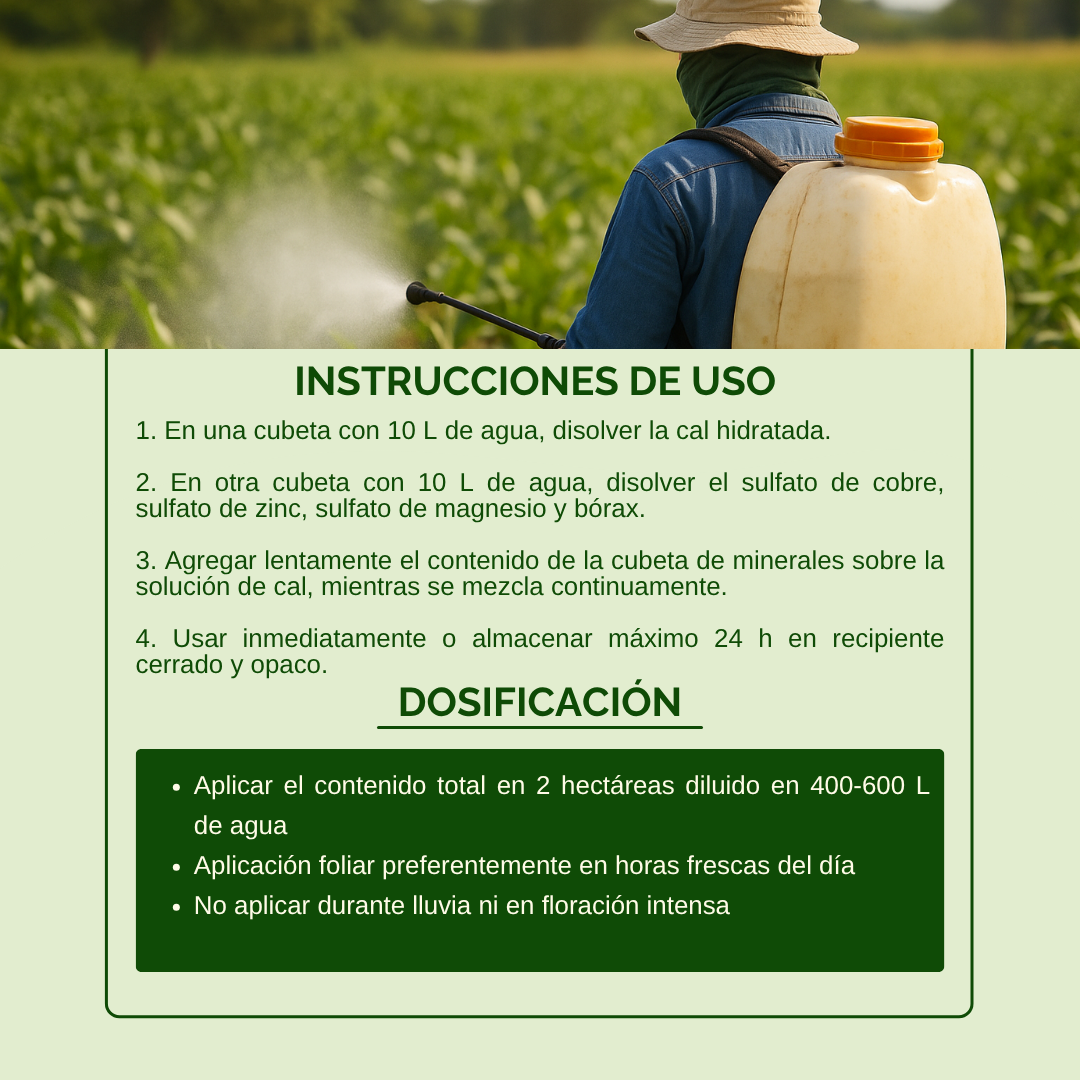 Kit Caldo Visosa 200 L – Biofungicida mineral foliar preventivo con zinc, cobre, boro y magnesio