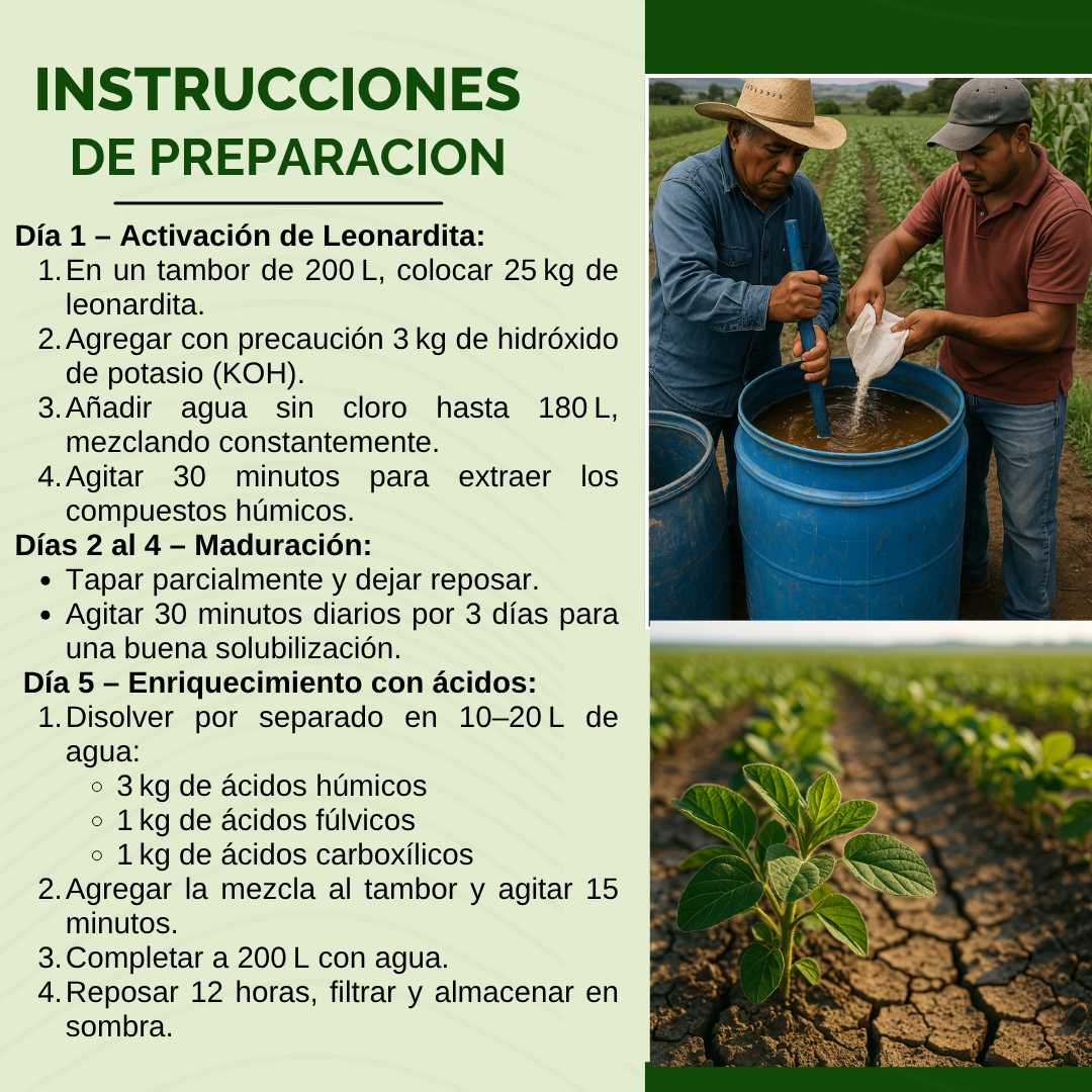 Kit Ácidos Húmicos, Fúlvicos y Carboxílicos Líquidos 200 L – Preparado educativo para bioinsumos regenerativos