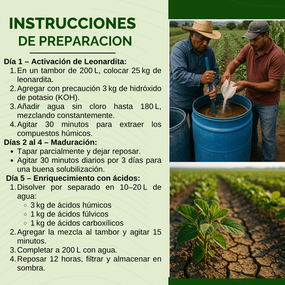 Kit Ácidos Húmicos, Fúlvicos y Carboxílicos Líquidos 200 L – Preparado educativo para bioinsumos regenerativos