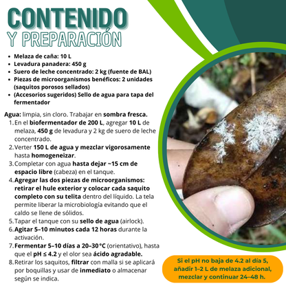 Kit para Preparar Microorganismos Benéficos Activados (200 L) – Inoculante líquido de alta densidad microbiana para suelos, compostas y aplicaciones foliares