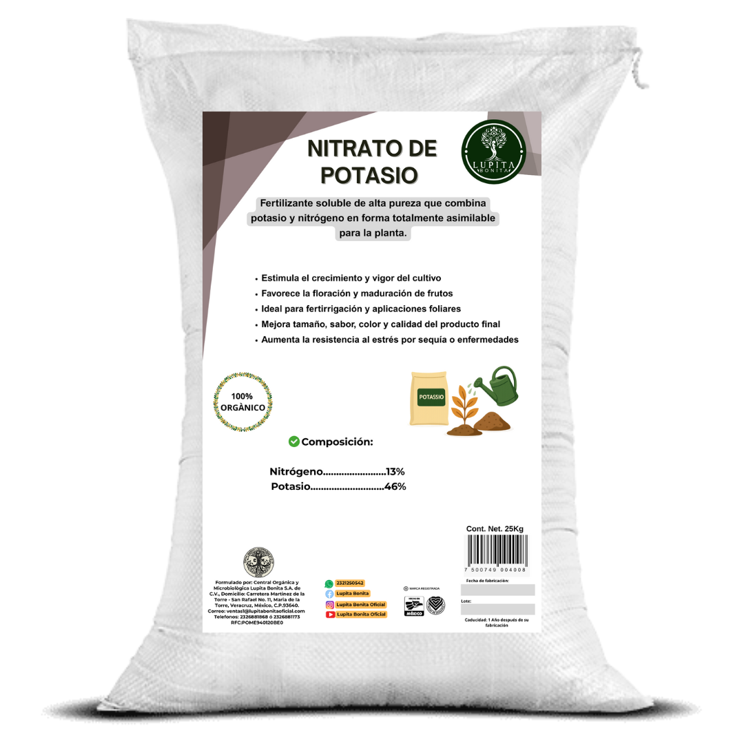 Nitrato de Potasio Ultrasoluble Concentrado – Fertilizante soluble con potasio y nitrógeno nítrico para fructificación, engorde y calidad de frutos