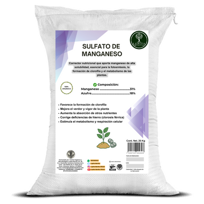 Sulfato de Manganeso Ultrasoluble Concentrado – Micronutriente clave para fotosíntesis y corrección de clorosis