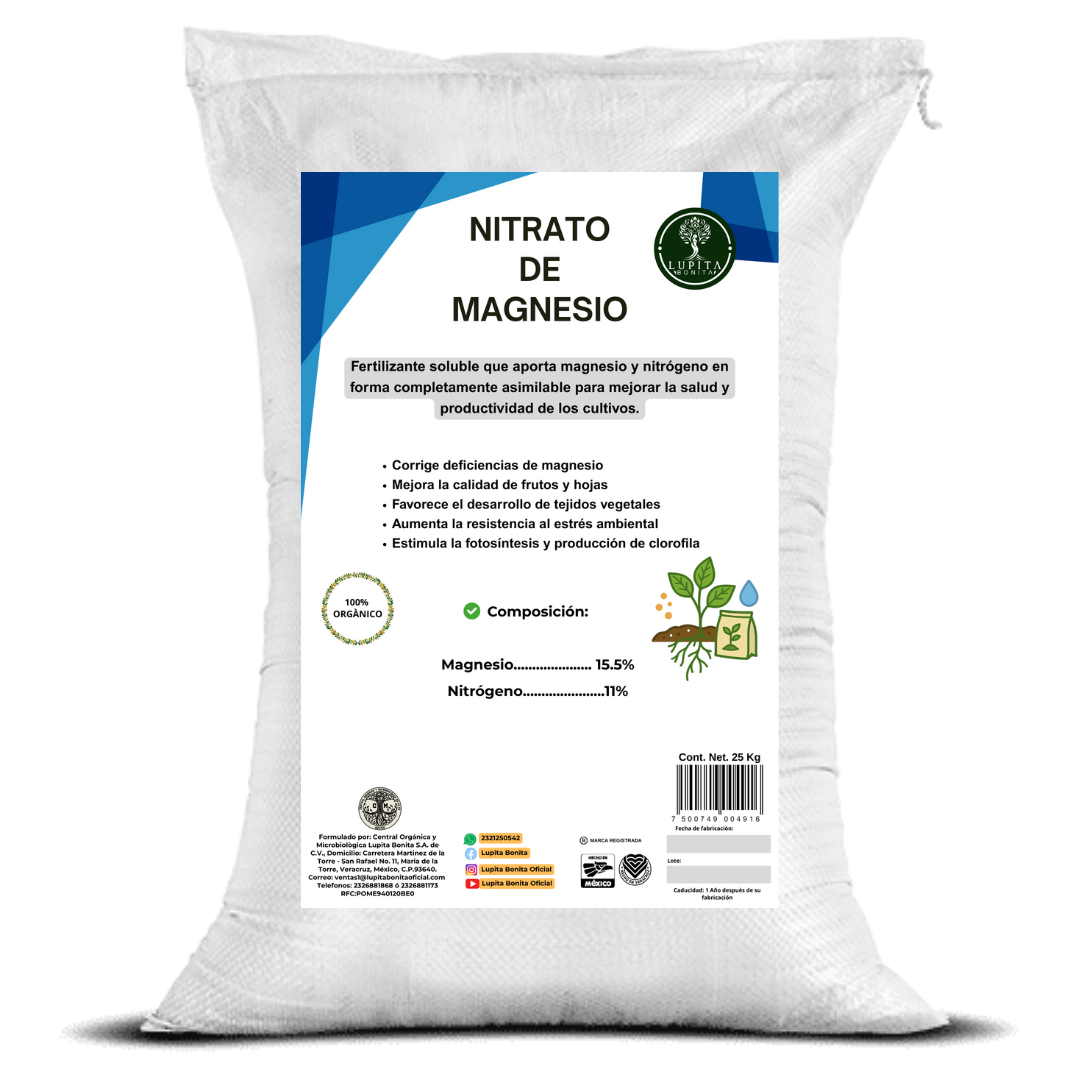 Nitrato de Magnesio Ultrasoluble Concentrado – Fertilizante soluble con magnesio y nitrógeno nítrico para fotosíntesis y vigor vegetal